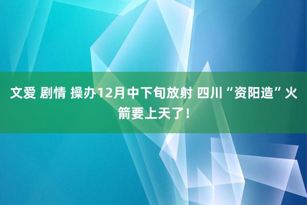 文爱 剧情 操办12月中下旬放射 四川“资阳造”火箭要上天了！